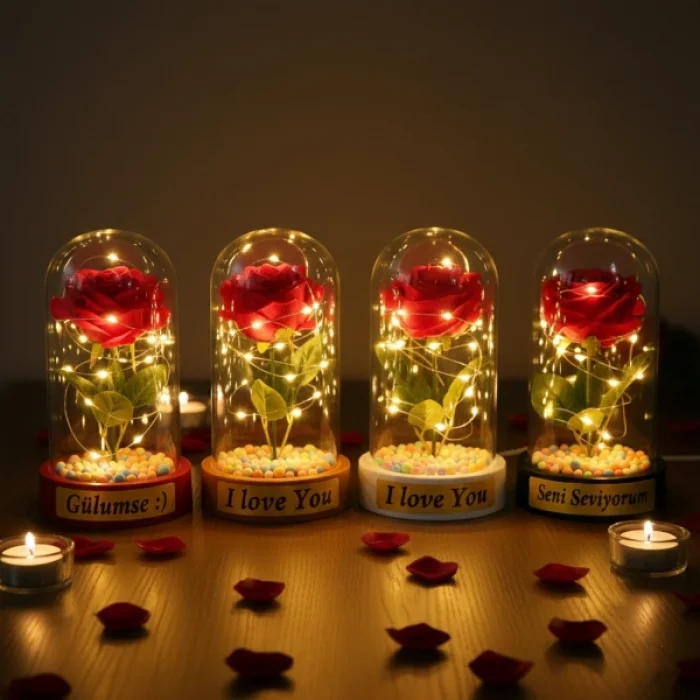 BUĞZ Renkli Toplu Ledli Gül Fanus