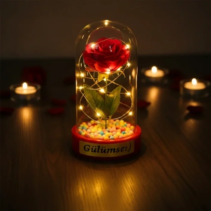 BUĞZ Renkli Toplu Ledli Gül Fanus