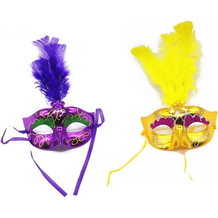BUĞZ Renkli Tüylü Venedik Parti Maskesi Karışık Renk 12 Adet