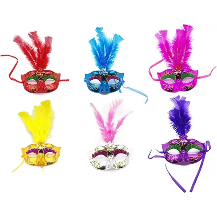  Renkli Tüylü Venedik Parti Maskesi Karışık Renk 12 Adet