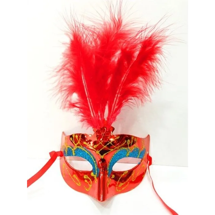 BUĞZ Renkli Tüylü Venedik Parti Maskesi Karışık Renk 12 Adet