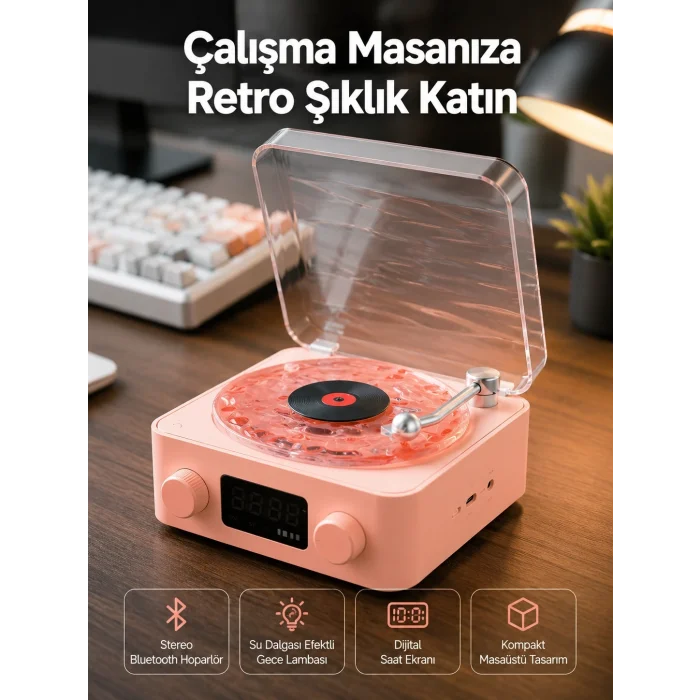 BUĞZ Retro Bluetooth Hoparlör – Kristal Ses, Gece Lambası, Saatli Tasarım Yeni Nesil