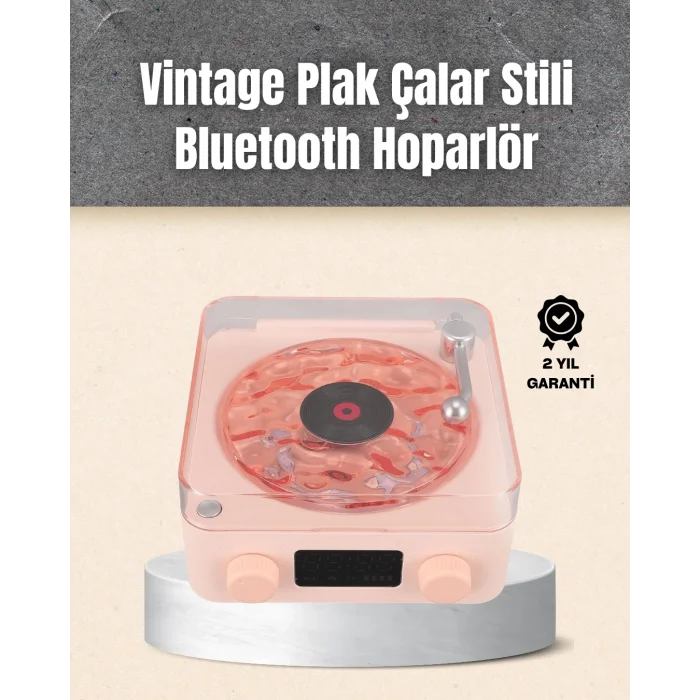 BUĞZ Retro Bluetooth Hoparlör – Yumuşak Gece Lambası ve Saat Göstergeli