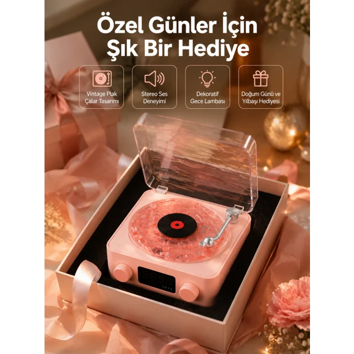 BUĞZ Retro Bluetooth Hoparlör – Yumuşak Gece Lambası ve Saat Göstergeli Yeni Nesil