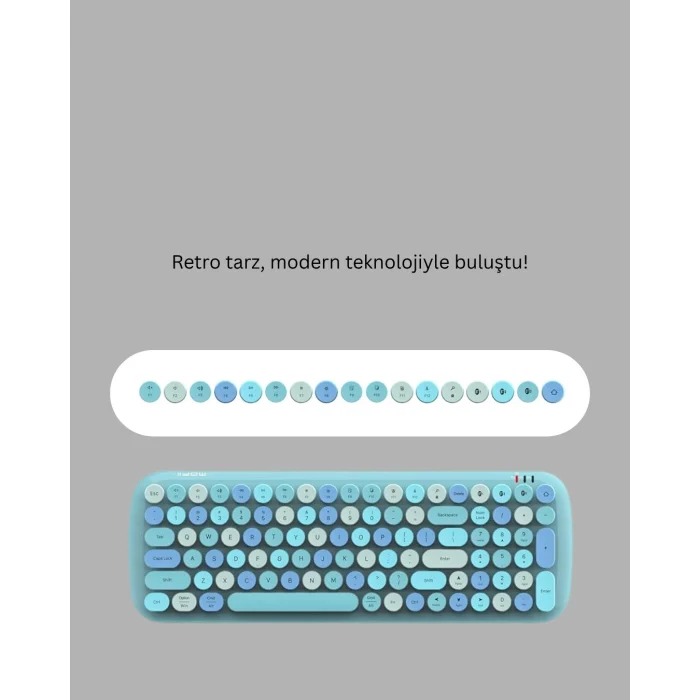 BUĞZ Retro Daktilo Stilli Kablosuz Klavye Mouse Seti – Sessiz ve Şık
