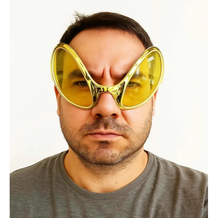  Retro Gözlük - 80 li 90 lı Yıllar Parti Gözlüğü Gold Renk 8x13 cm