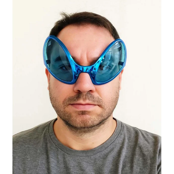  Retro Gözlük - 80 li 90 lı Yıllar Parti Gözlüğü Mavi Renk 8x13 cm