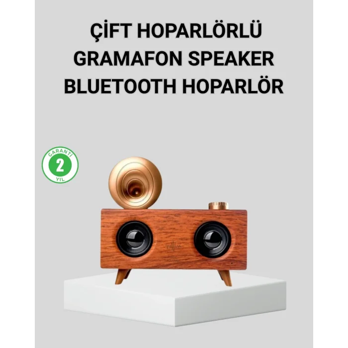 BUĞZ Retro Gramafon Bluetooth Hoparlör Çift Stereo Sesli FM Radyo Destekli