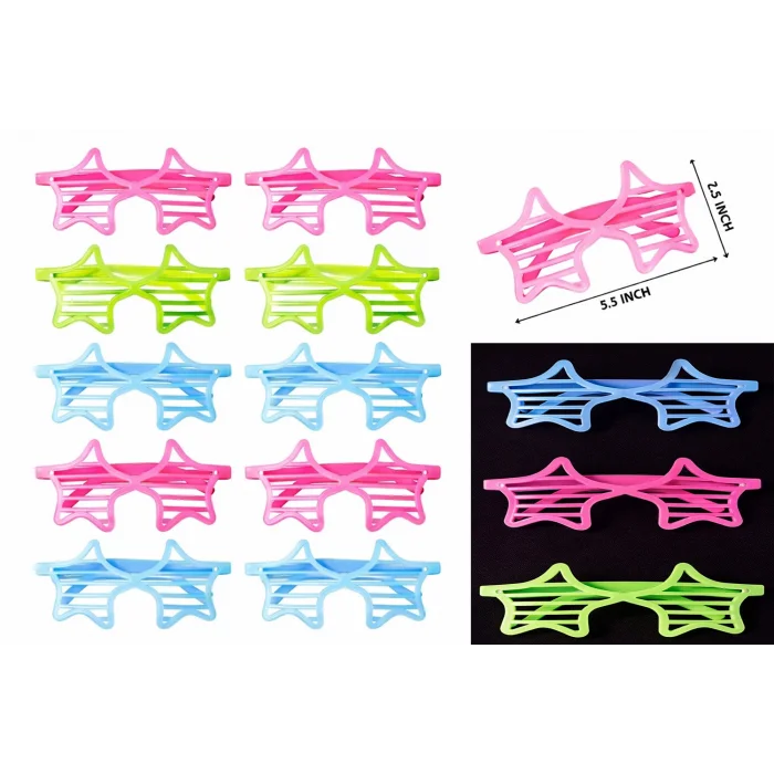 BUĞZ Retro Neon Fosforlu Yıldız Panjur Gözlük - 12 Adet