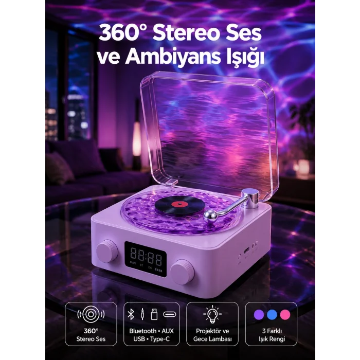 BUĞZ Retro Pikap Tasarımlı Bluetooth Hoparlör – Projektörlü Şarjlı Lamba