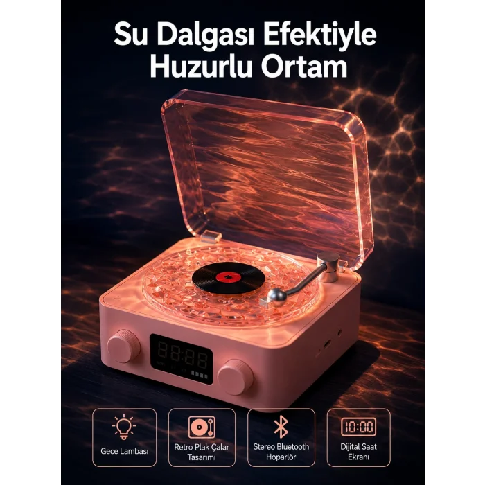 BUĞZ Retro Saatli Bluetooth Hoparlör – Gece Lambalı Kristal Ses Kalitesi Yeni Nesil
