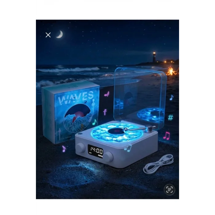 BUĞZ Retro Tasarımlı Bluetooth Bağlantılı Plak Çalar, 3D Ses Dalgası ve Subwoofer Özellikli