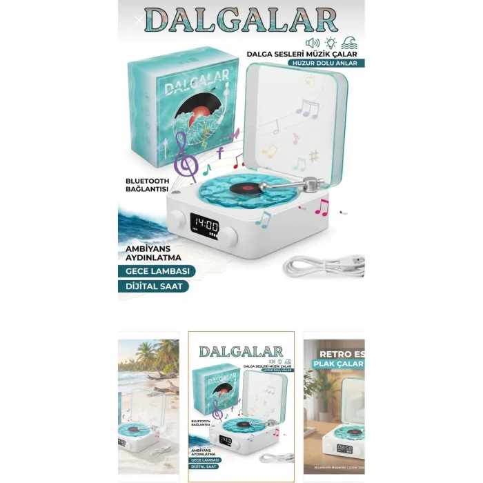 BUĞZ Retro Tasarımlı Bluetooth Bağlantılı Plak Çalar, 3D Ses Dalgası ve Subwoofer Özellikli