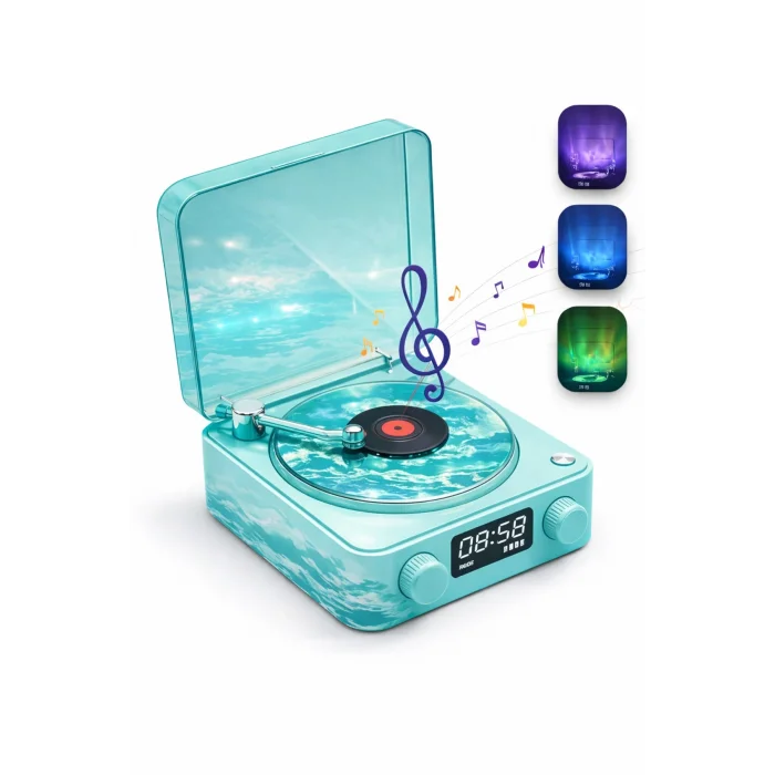 BUĞZ Retro Tasarımlı Bluetooth Bağlantılı Plak Çalar, 3D Ses Dalgası ve Subwoofer Özellikli