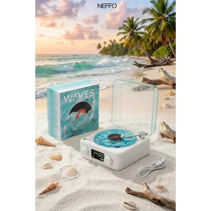 BUĞZ Retro Tasarımlı Bluetooth Bağlantılı Plak Çalar, 3D Ses ve Subwoofer Özellikli Beyaz Pikap