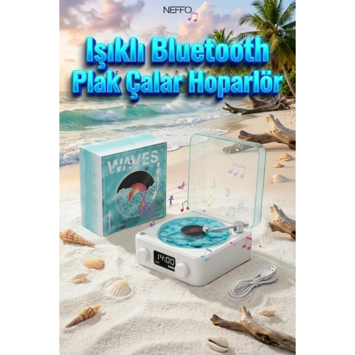 BUĞZ Retro Tasarımlı Bluetooth Bağlantılı Plak Çalar, 3D Ses ve Subwoofer Özellikli Beyaz Pikap