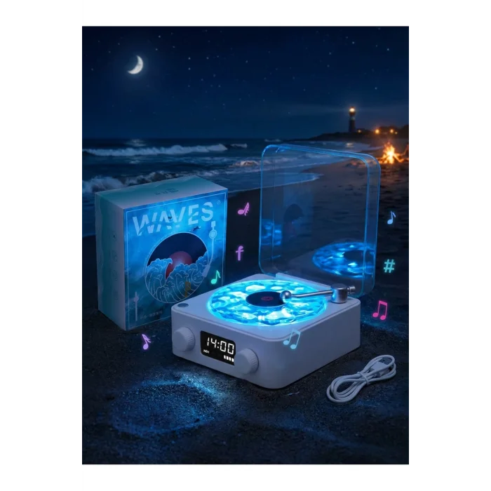 BUĞZ Retro Tasarımlı Bluetooth Bağlantılı Plak Çalar, 3D Ses ve Subwoofer Özellikli Beyaz Pikap