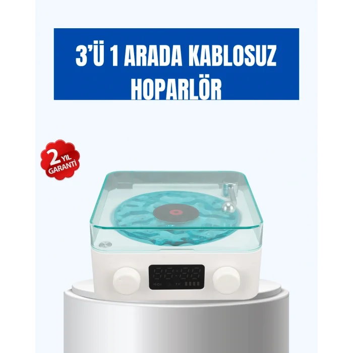 BUĞZ Retro Tasarımlı Gece Lambalı Bluetooth Hoparlör – Saat ve Pil Göstergeli