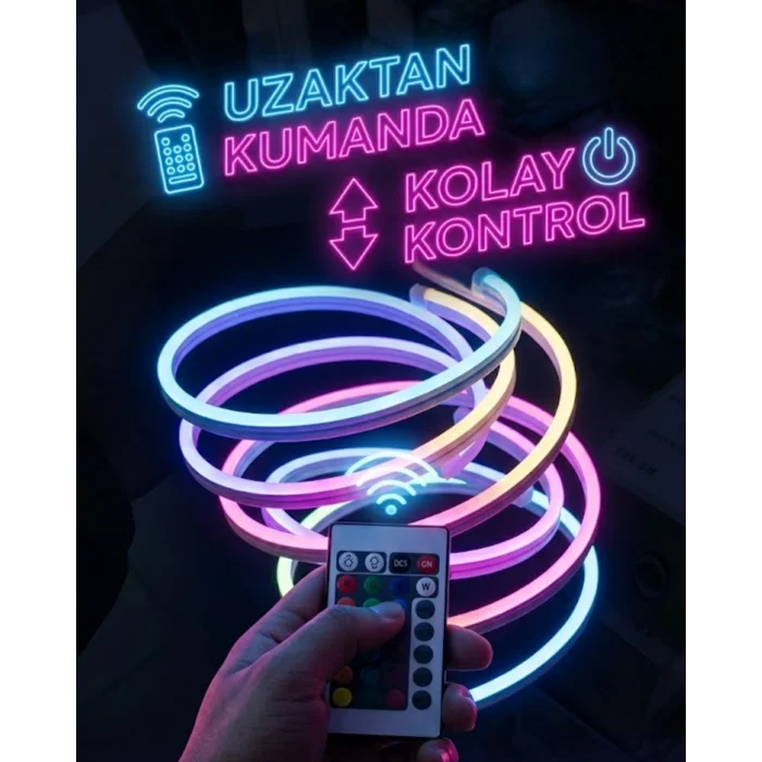 BUĞZ RGB Akıllı LED Neon Şerit Işık 3 Metre Uzaktan Kumandalı ve Telefon Kontrollü Renkli Aydınlatma