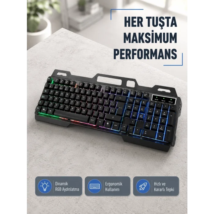 BUĞZ RGB Aydınlatmalı Klavye Mouse Seti – USB Bağlantılı, Türkçe Q, Ayarlanabilir DPI, Ergonomik Yapı