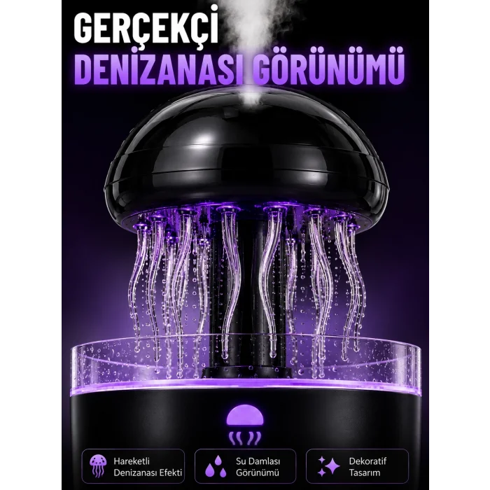 BUĞZ RGB Işıklı Denizanası Hava Nemlendirici Ultrasonik Buhar Makinesi 2H 4H 8H Zamanlayıcılı