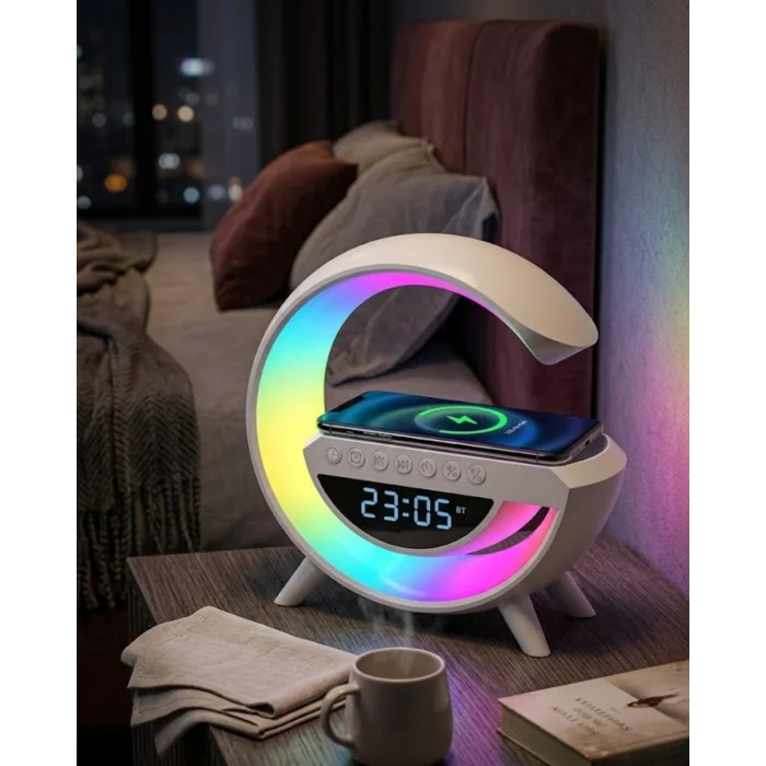 BUĞZ RGB Işıklı Kablosuz Şarjlı Bluetooth Hoparlör Saat ve Alarm Özellikli