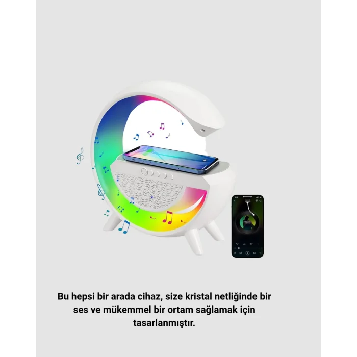 BUĞZ RGB Işıklı Kablosuz Şarjlı Hoparlör – FM Radyolu Akıllı Gece Lambası - BUĞZ