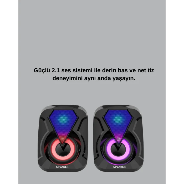  RGB Işıklı USB Hoparlör Seti 9W Çıkış Gücü Derin Bas