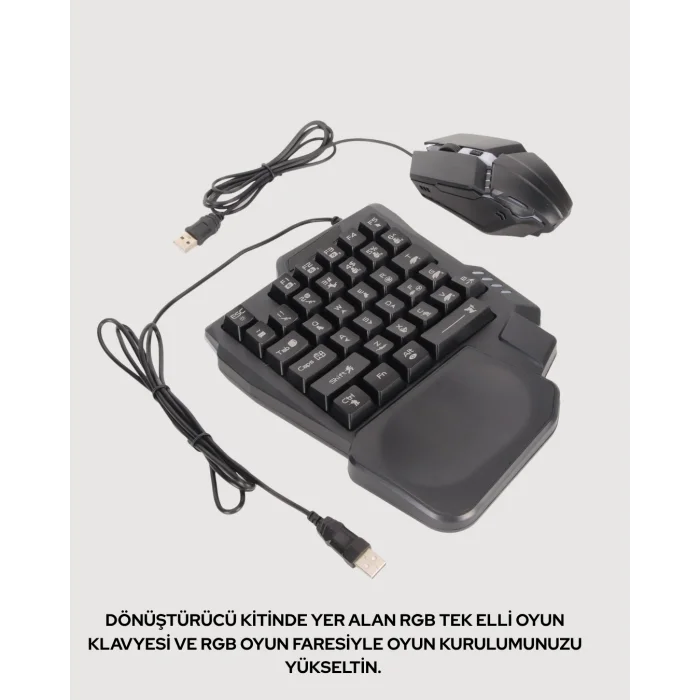  RGB Klavye + Mouse + Dönüştürücü Seti – Mobil Oyunlarda Üstün Kontrol
