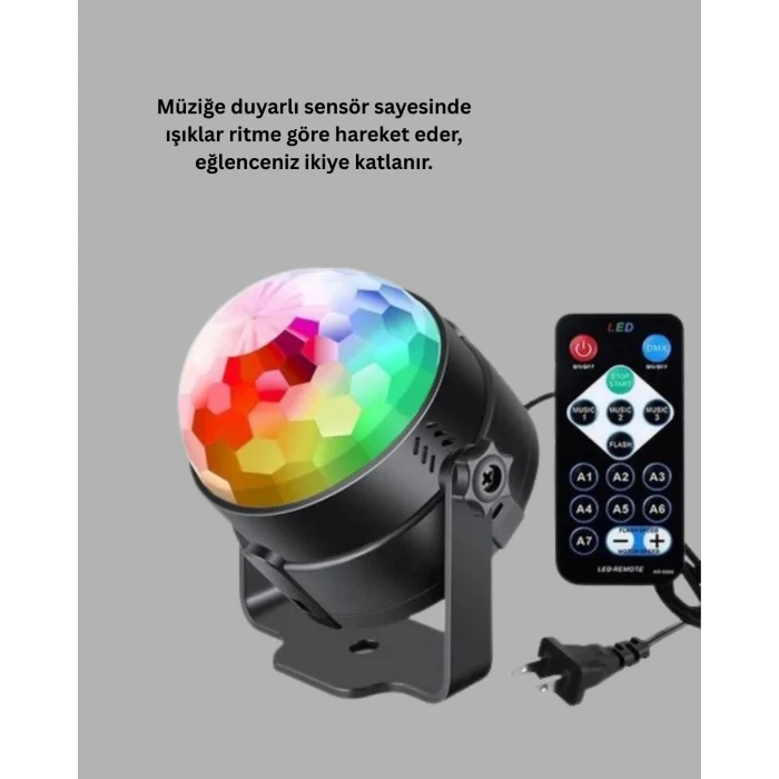 BUĞZ RGB LED Disko Küresi 7 Modlu Uzaktan Kumandalı - Lisinya