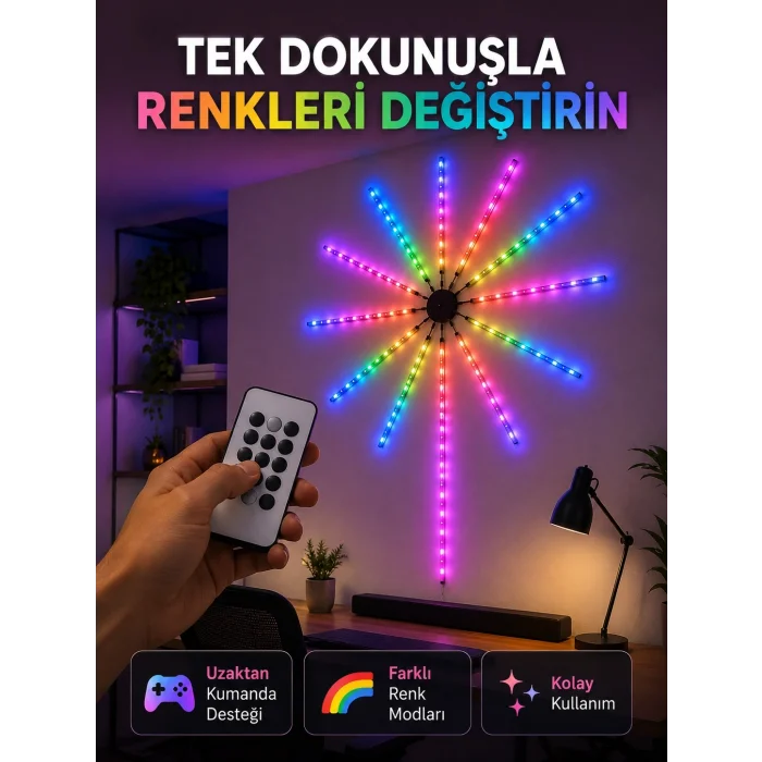 BUĞZ RGB LED Fireworks Duvar Lambası Uzaktan Kumandalı Telefon Kontrollü Ortam Aydınlatması