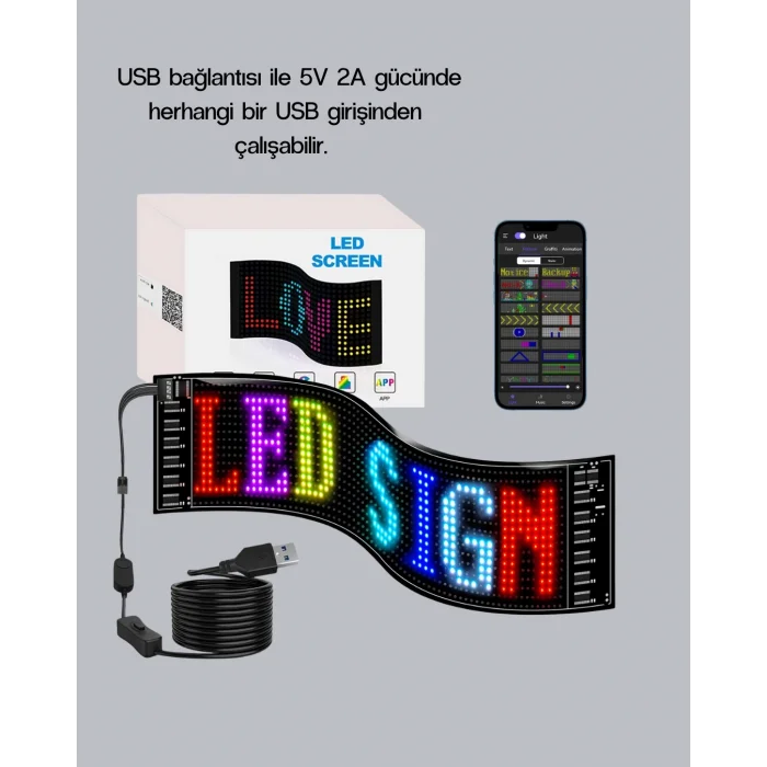 BUĞZ RGB LED Panel – USB Güç Girişli, GIF ve Yazı Gösterimli Akıllı Ekran