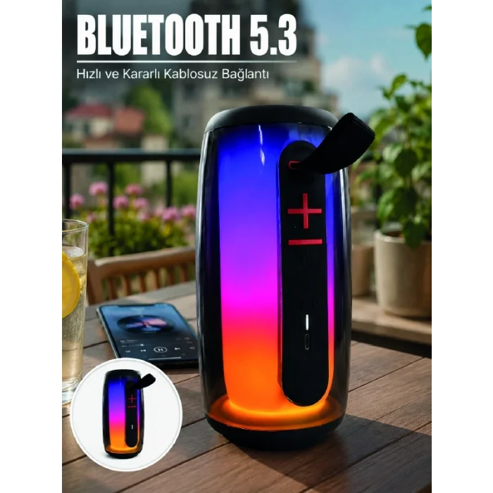 BUĞZ RGB LED Taşınabilir Bluetooth Speaker Güçlü Bas Ses Type-C Şarj Girişli