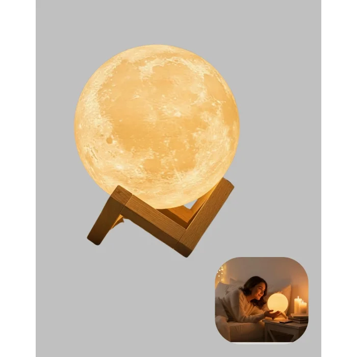BUĞZ RGB Modlu 16 Renkli Ay Gece Lambası 3D Baskı ve Uzaktan Kumanda Özellikli