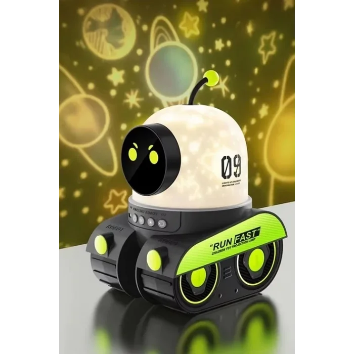 BUĞZ Robot Projeksiyon Gece Lambası Hoparlörlü Şarjlı Yıldızlı Gökyüzü Temalı Led Projeksiyon Lambası