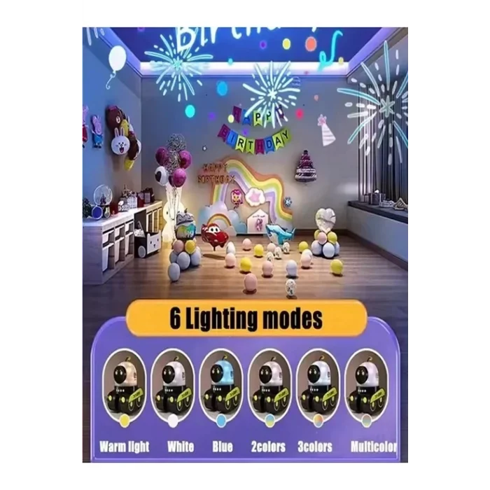 BUĞZ Robot Projeksiyon Gece Lambası Hoparlörlü Şarjlı Yıldızlı Gökyüzü Temalı Led Projeksiyon Lambası