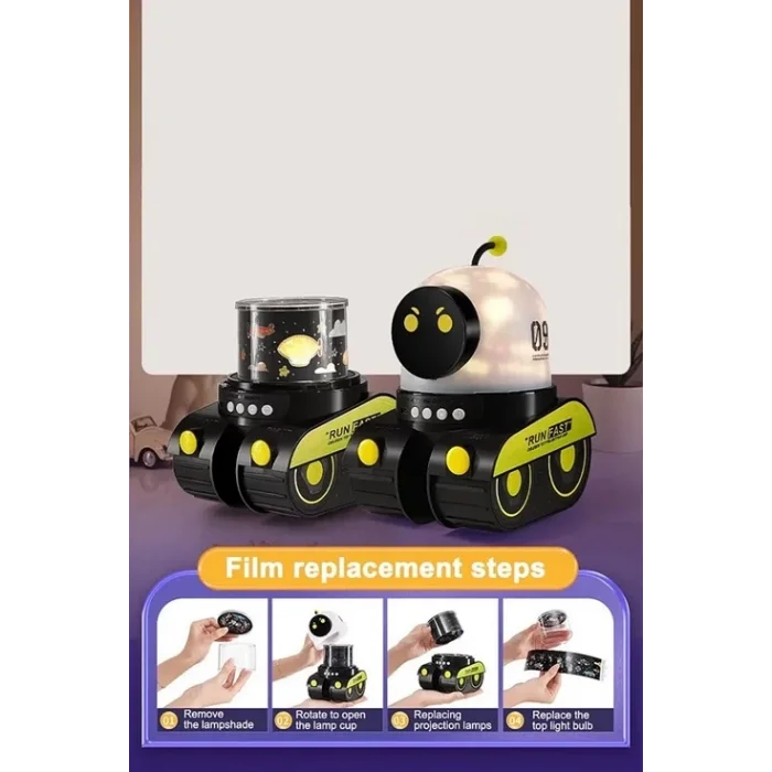 BUĞZ Robot Projeksiyon Gece Lambası Hoparlörlü Şarjlı Yıldızlı Gökyüzü Temalı Led Projeksiyon Lambası - Lisinya
