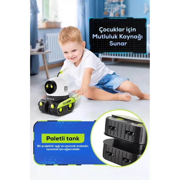 BUĞZ Robot şekilli siyah plastik şarjlı müzikli projektör gece lambası 16 x 14 cm - 16 x 14 Boyut/Ebat