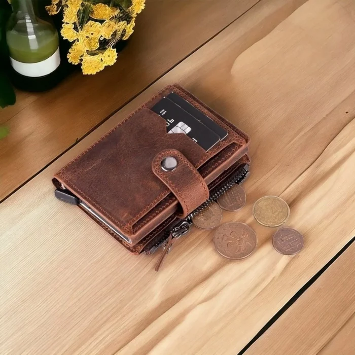 BUĞZ Rodos Hakiki Deri, El Yapımı, Pop-Up Kartlık Cüzdan, Antik Kahve