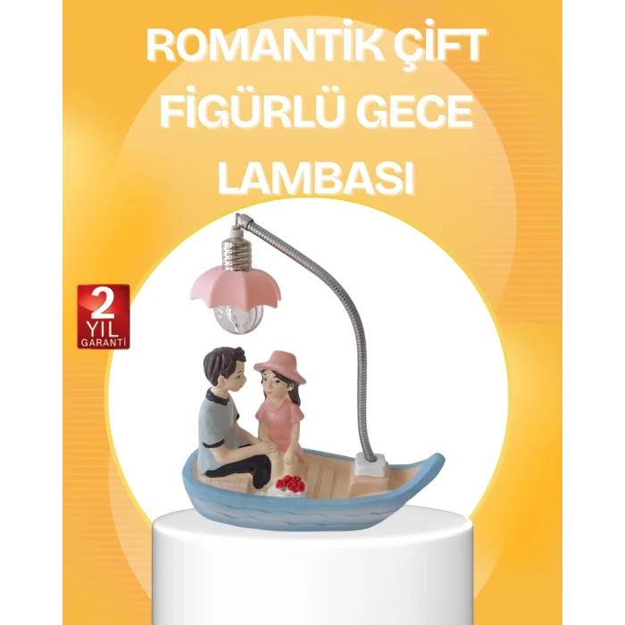 BUĞZ Romantik Çift Figürlü Gece Lambası Sandal Model Sevgiliye Özel Hediye