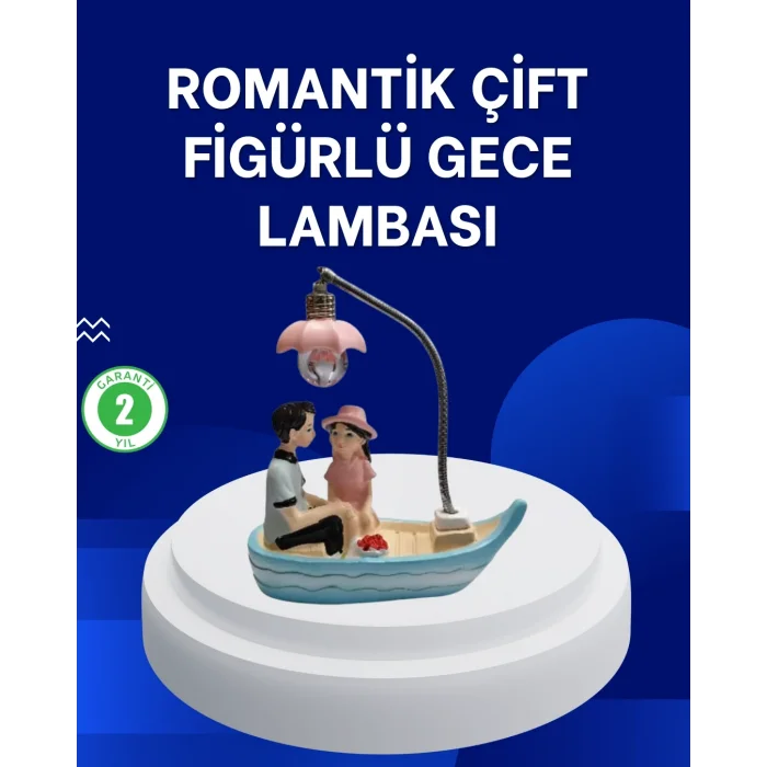BUĞZ Romantik Sandal Üzerinde Çift Figürü LED Gece Lambası Masa Dekoru