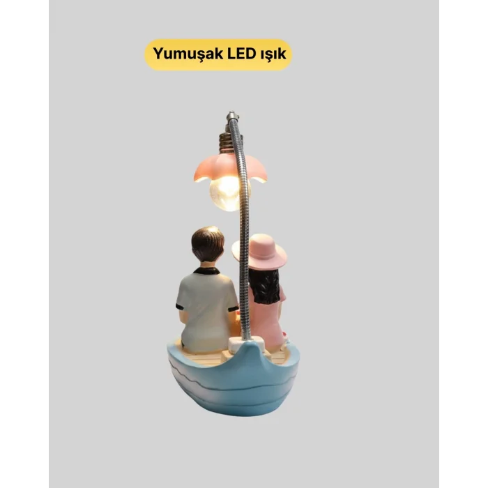 BUĞZ Romantik Sandal Üzerinde Çift Figürü LED Gece Lambası Masa Dekoru Yeni Nesil