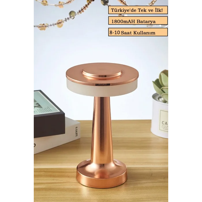 BUĞZ Rose Gold Dokunmatik Şarjlı Masa Lambası Dim Edilebilir Dekoratif Kablosuz Abajur