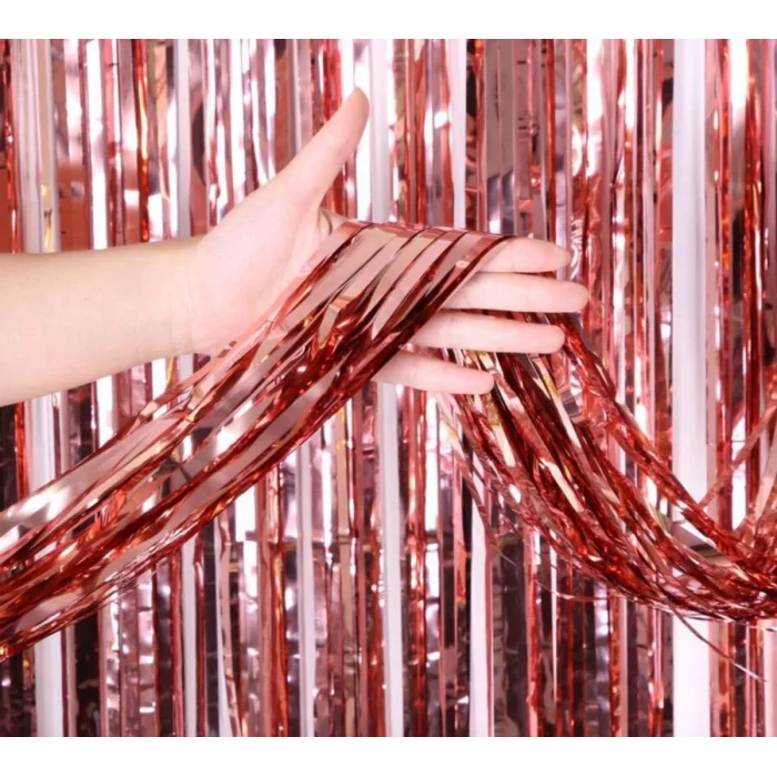 BUĞZ Rose Gold Püsküllü Kapı Perdesi - Parti, Bekarlığa Veda, Doğum Günü 1x2 m