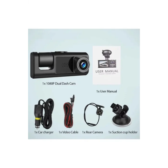  S-1 1080p Araç içi Kamera 3 Kameralı ( Ön Görüş - Geri görüş - İç Görüş ) Gece Görüşlü