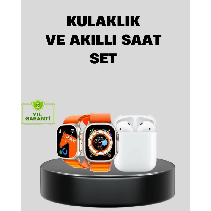 BUĞZ S8 Ultra Akıllı Saat ve Bluetooth Kablosuz Kulaklık 2’li Set