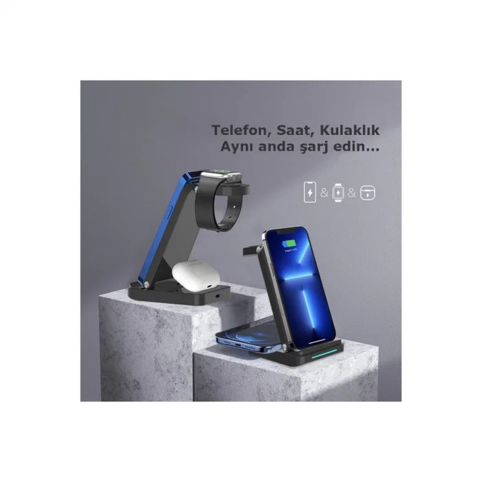 BUĞZ S90 4in1 Kablosuz Şarj Masaüstü Set - Siyah
