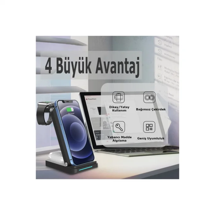 BUĞZ S90 4in1 Kablosuz Şarj Masaüstü Set - Siyah