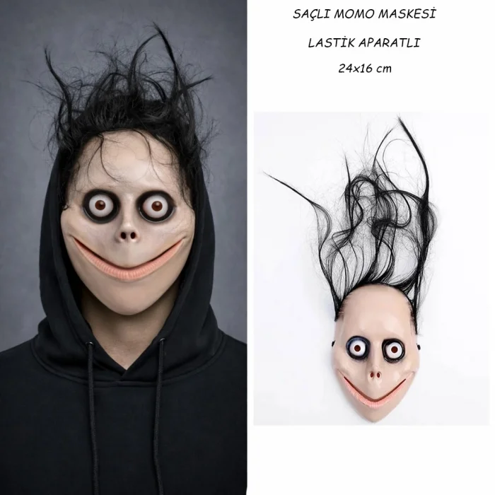 BUĞZ Saçlı Momo Korku Maskesi 24x16 Cm