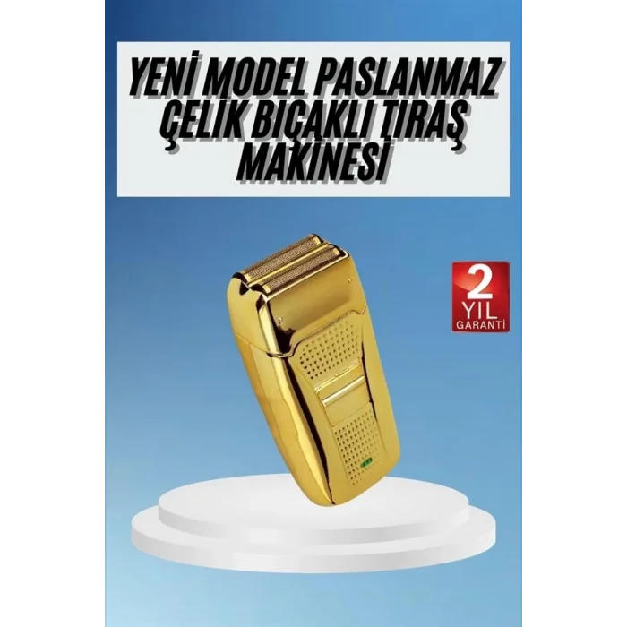  Sakal Kesme Tıraş Makinesi Paslanmaz Çelik Gold Şarjlı